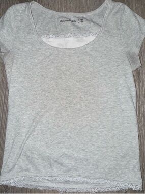abercrombie kids Heather Gray Scoop Neck Tee with Lace Trim
